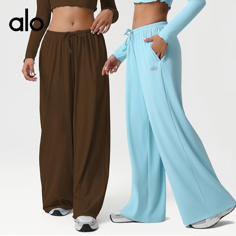 Alo Leggings aloyoga loose low rise wide leg pants drawstring elastic casual yoga pants with pockets