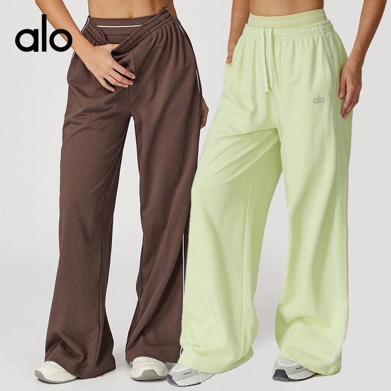 Alo Leggings aloyoga Contrast Color Versatile Sports Sweatpants Loose High Waist Straight Sweatpants Outdoor Casual Pants