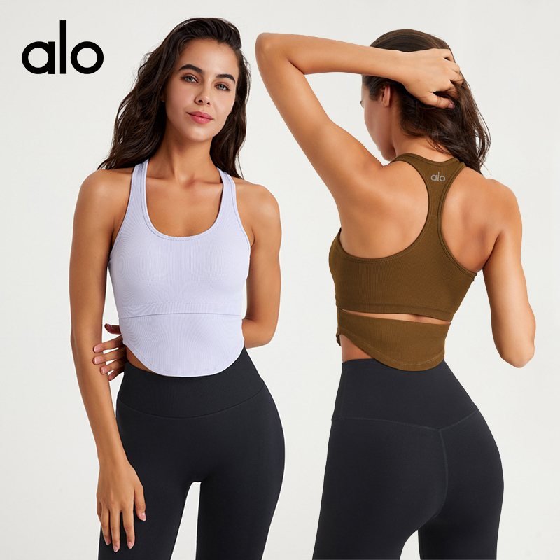 Alo Tank Top aloyoga vest front zipper underwear shockproof sports bra tight yoga wear