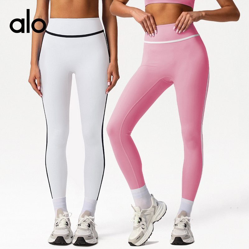 Alo Leggings aloyoga nude contrasting color high-waisted yoga pants quick-drying running fitness tight nine-point