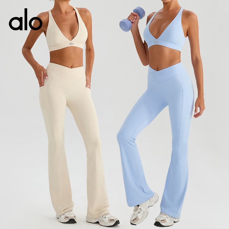 Alo sports bra training cream light blue burgundy yoga