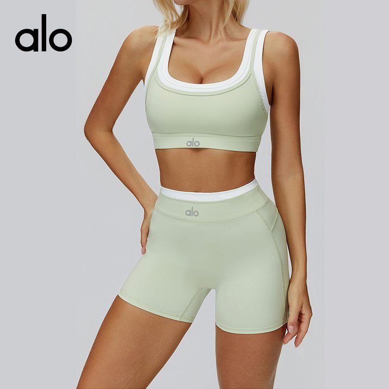 Alo sports bra yoga light blue navy and light green
