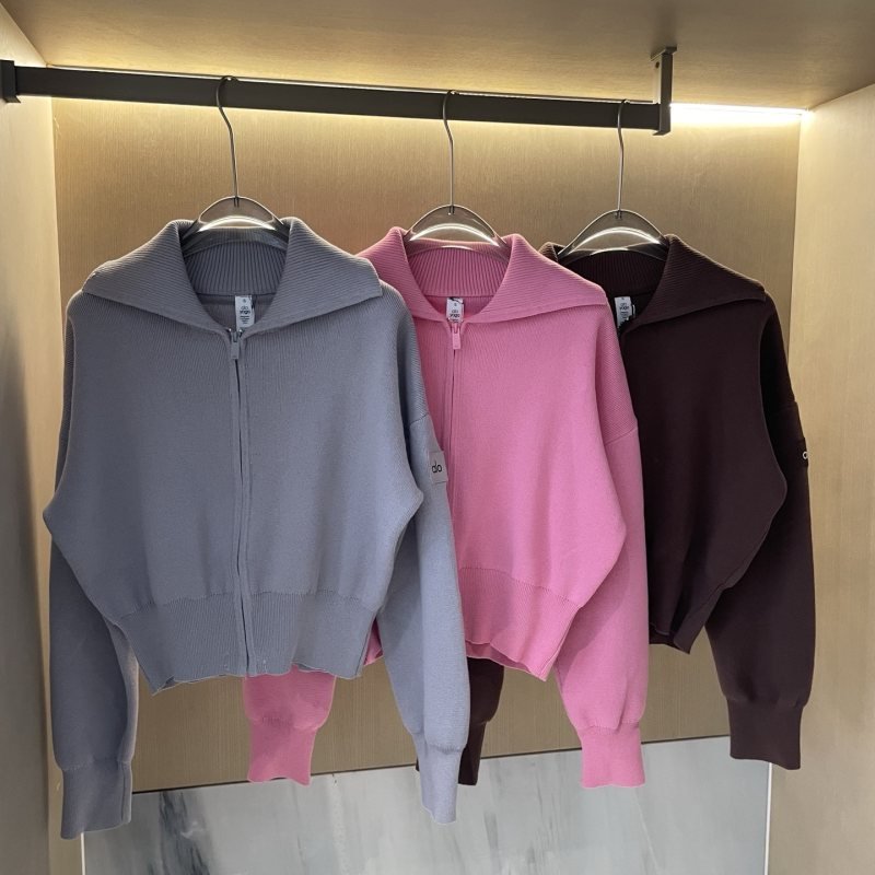 Alo Long sleeve autumn and winter New lapel sweater cardigan multi-color casual and simple V-neck knitted cardigan versatile sweater jacket with high-end temperament yoga