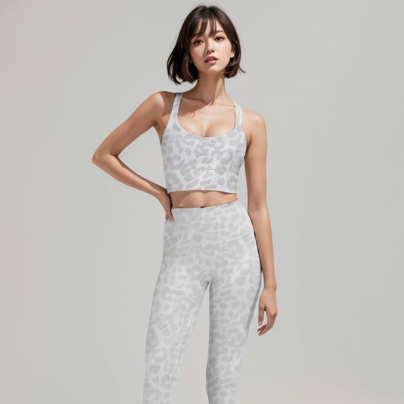 Lululemon sports bra yoga light gray leopard print