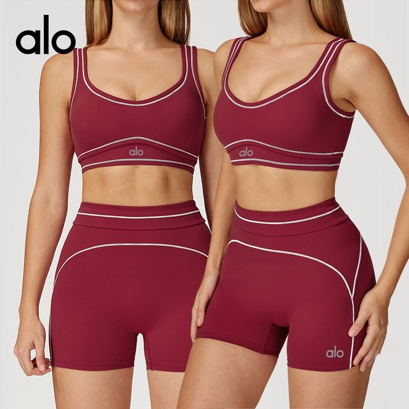 Alo sports bra training burgundy and pale yellow yoga