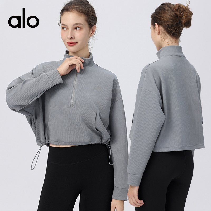 Alo jacket everyday light gray and white yoga