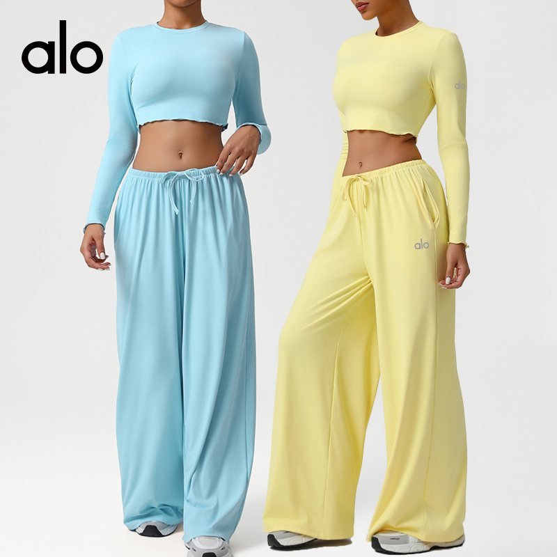 Alo long sleeve lounge light blue yellow rust red yoga