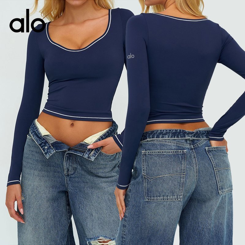 Alo long sleeve everyday navy blue and brown yoga