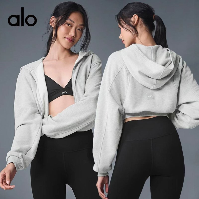Alo Accolade jacket lounge light gray and black yoga