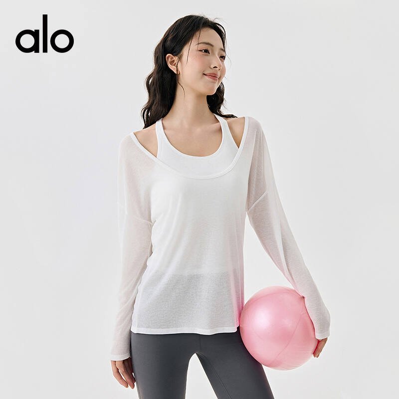 Alo long sleeve yoga light blue and taupe