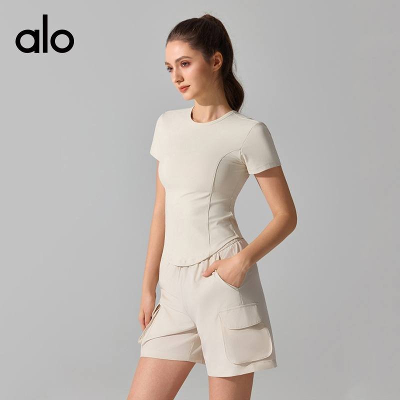 Alo t-shirt training taupe yoga