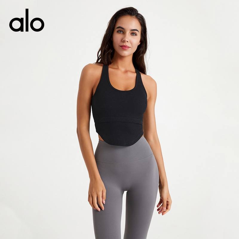 Alo Tank Top aloyoga vest front zipper underwear shockproof sports bra tight yoga wear