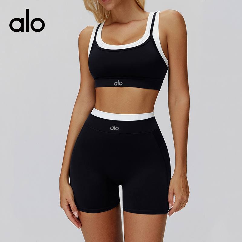 Alo sports bra yoga light blue navy and light green