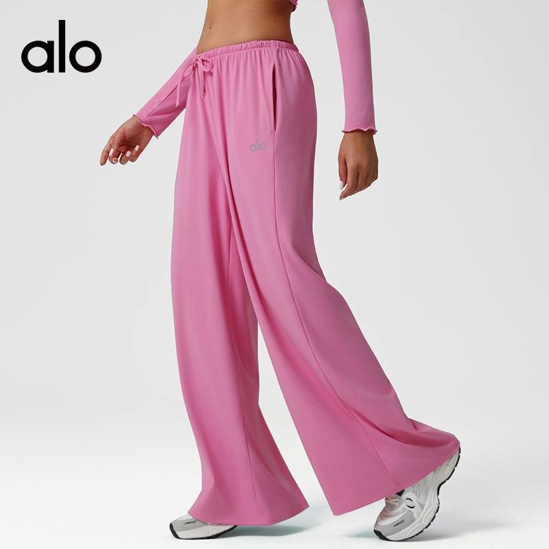 Alo Leggings aloyoga loose low rise wide leg pants drawstring elastic casual yoga pants with pockets