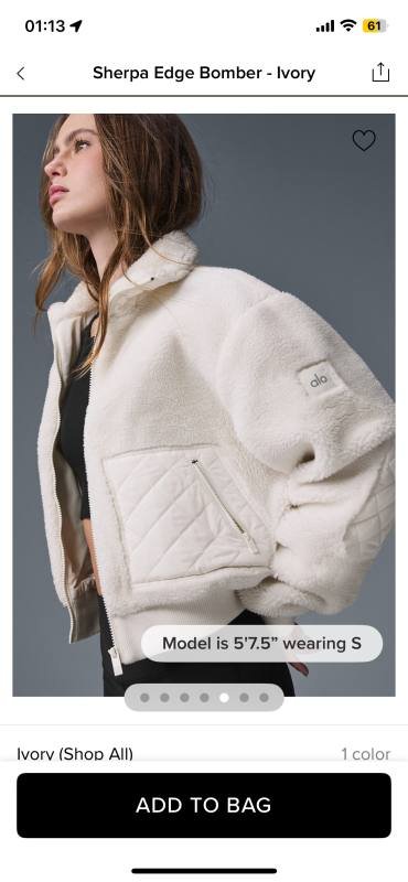 Alo Sherpa Edge Bomber jacket everyday ivory yoga