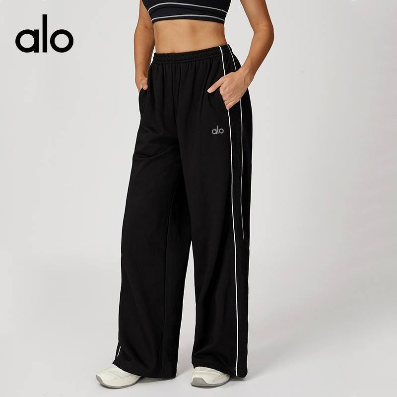 Alo Leggings aloyoga Contrast Color Versatile Sports Sweatpants Loose High Waist Straight Sweatpants Outdoor Casual Pants