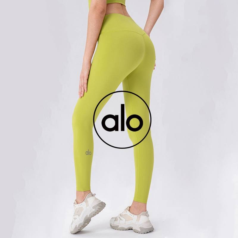 Alo Leggings High-Elastic Yoga Pants for Women Nude-Feeling Tight-Fitting Butt-Lifting Running Sports Pants High-Waisted Abdominal Tightening Pilates Fitness