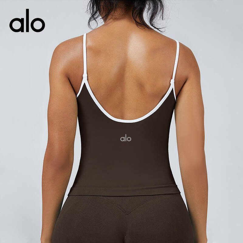 Alo tank yoga teal with white trim