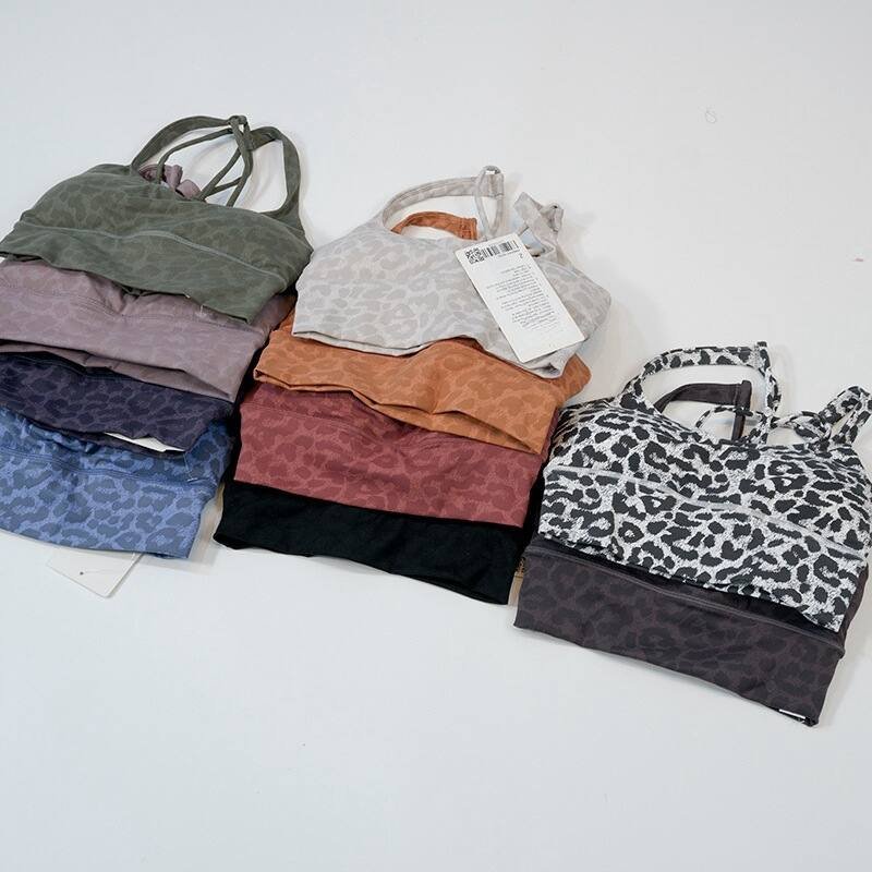 Lululemon sports bra yoga light gray leopard print