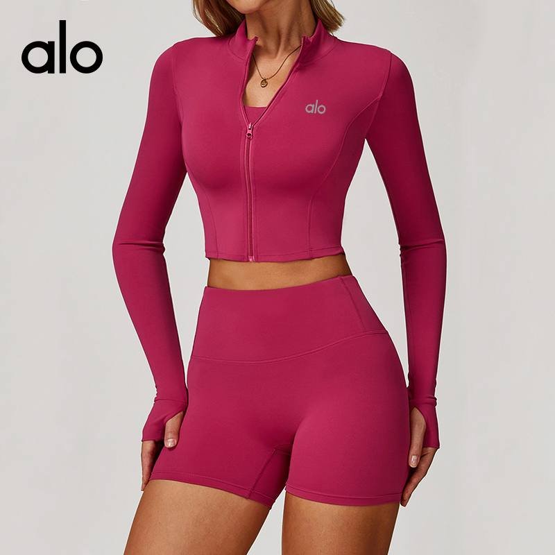 Alo long sleeve yoga sage green and pink