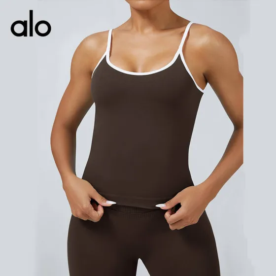 Alo tank yoga teal with white trim