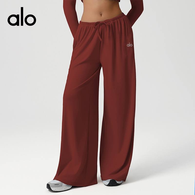 Alo Leggings aloyoga loose low rise wide leg pants drawstring elastic casual yoga pants with pockets