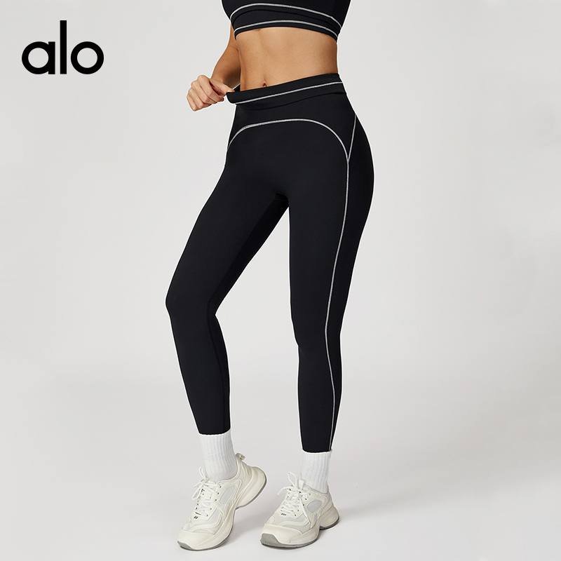 Alo Leggings aloyoga contrasting dark hair yoga trousers folded high waist tight trousers outdoor sports pants