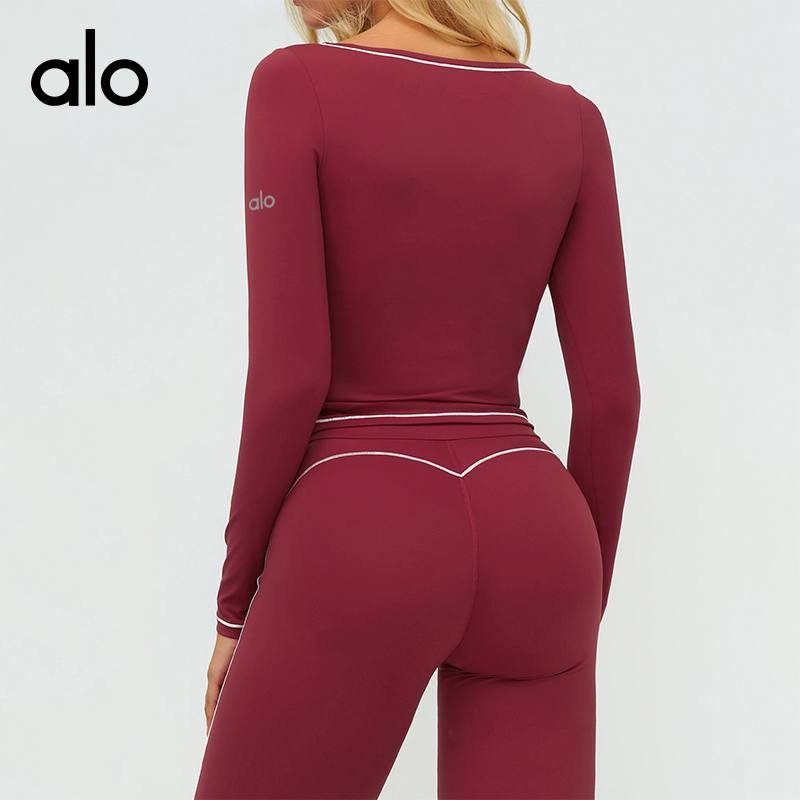 Alo long sleeve everyday navy blue and brown yoga