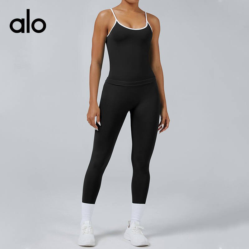 Alo tank yoga teal with white trim