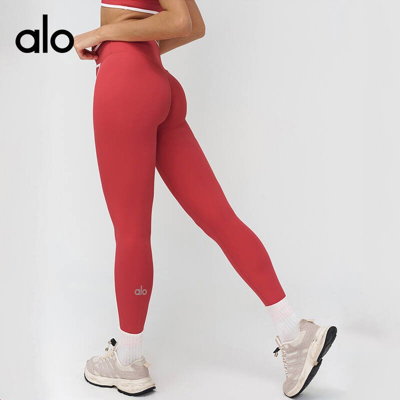 Alo leggings yoga navy blue and red with white trim