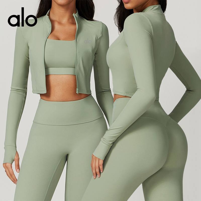 Alo long sleeve yoga sage green and pink