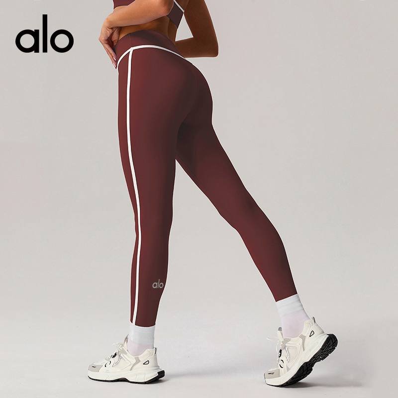 Alo Leggings aloyoga nude contrasting color high-waisted yoga pants quick-drying running fitness tight nine-point