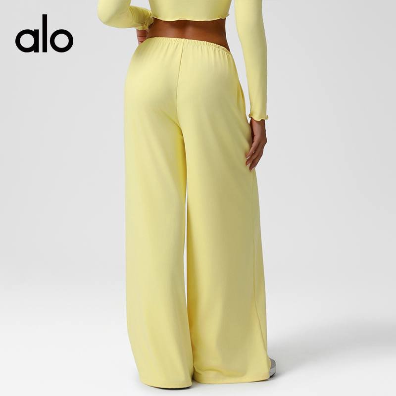Alo Leggings aloyoga loose low rise wide leg pants drawstring elastic casual yoga pants with pockets