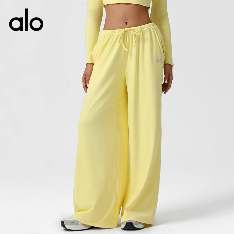 Alo Leggings aloyoga loose low rise wide leg pants drawstring elastic casual yoga pants with pockets