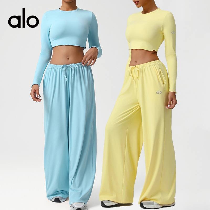 Alo long sleeve lounge light blue yellow rust red yoga