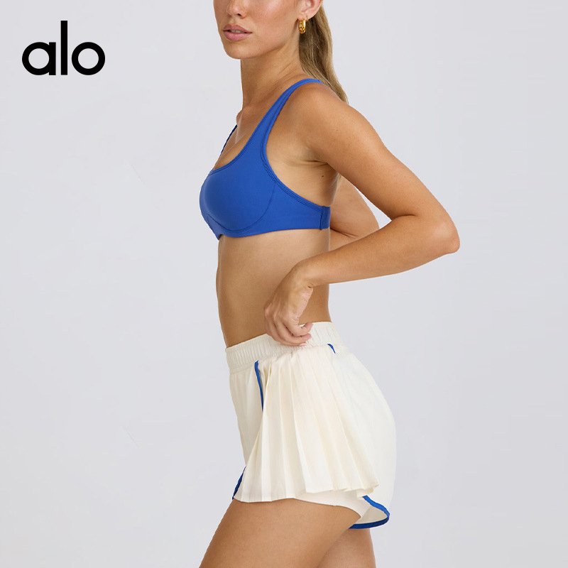 Alo shorts run white and blue yoga