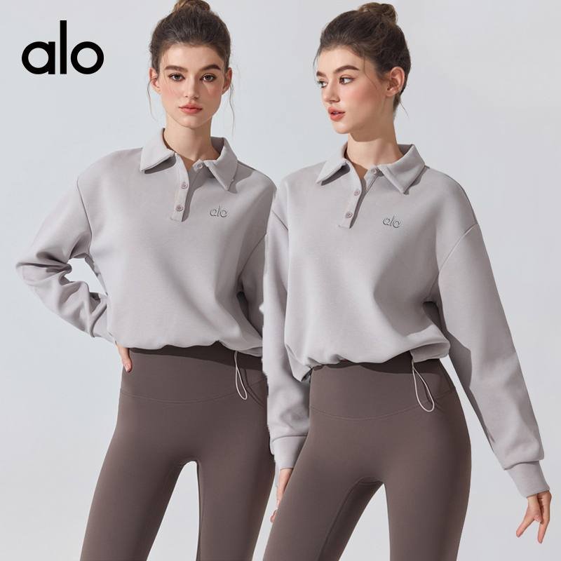 Alo long sleeve lounge light gray yoga