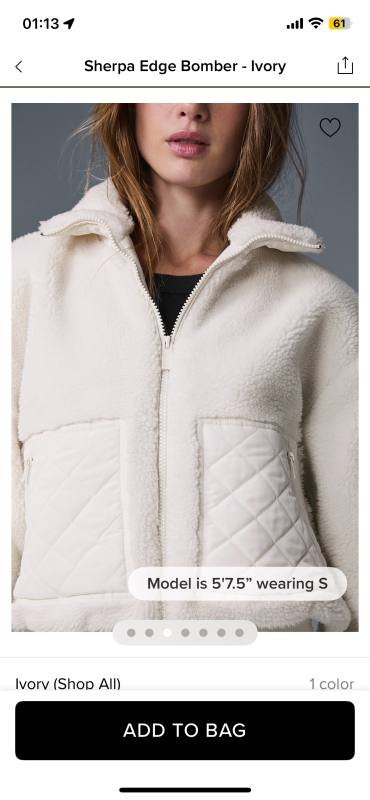 Alo Sherpa Edge Bomber jacket everyday ivory