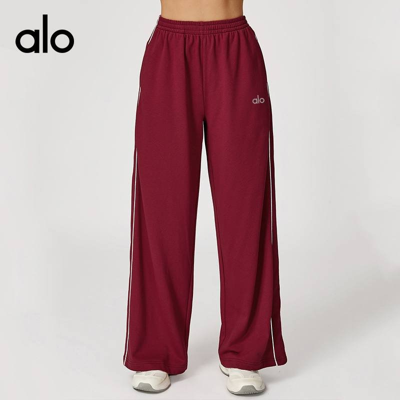 Alo Leggings aloyoga Contrast Color Versatile Sports Sweatpants Loose High Waist Straight Sweatpants Outdoor Casual Pants