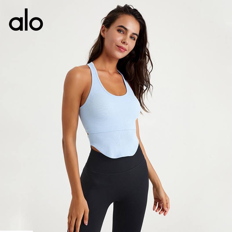 Alo Tank Top aloyoga vest front zipper underwear shockproof sports bra tight yoga wear