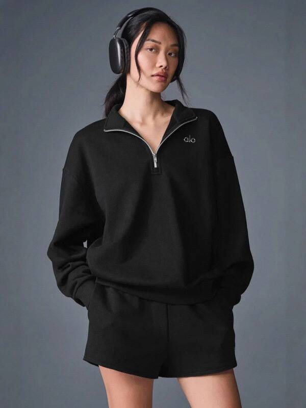 Alo Accolade 1 4 Zip Pullover long sleeve lounge black