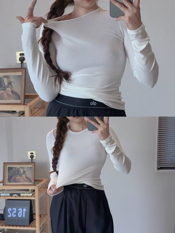 Alo Ribbed Modal Manica lunga manica lunga bianca da tutti i giorni