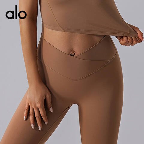 Alo Leggings Aloyoga nudo elasticizzato vita alta sollevamento fianchi controllo pancia pantaloni fitness ad asciugatura rapida attillati yoga